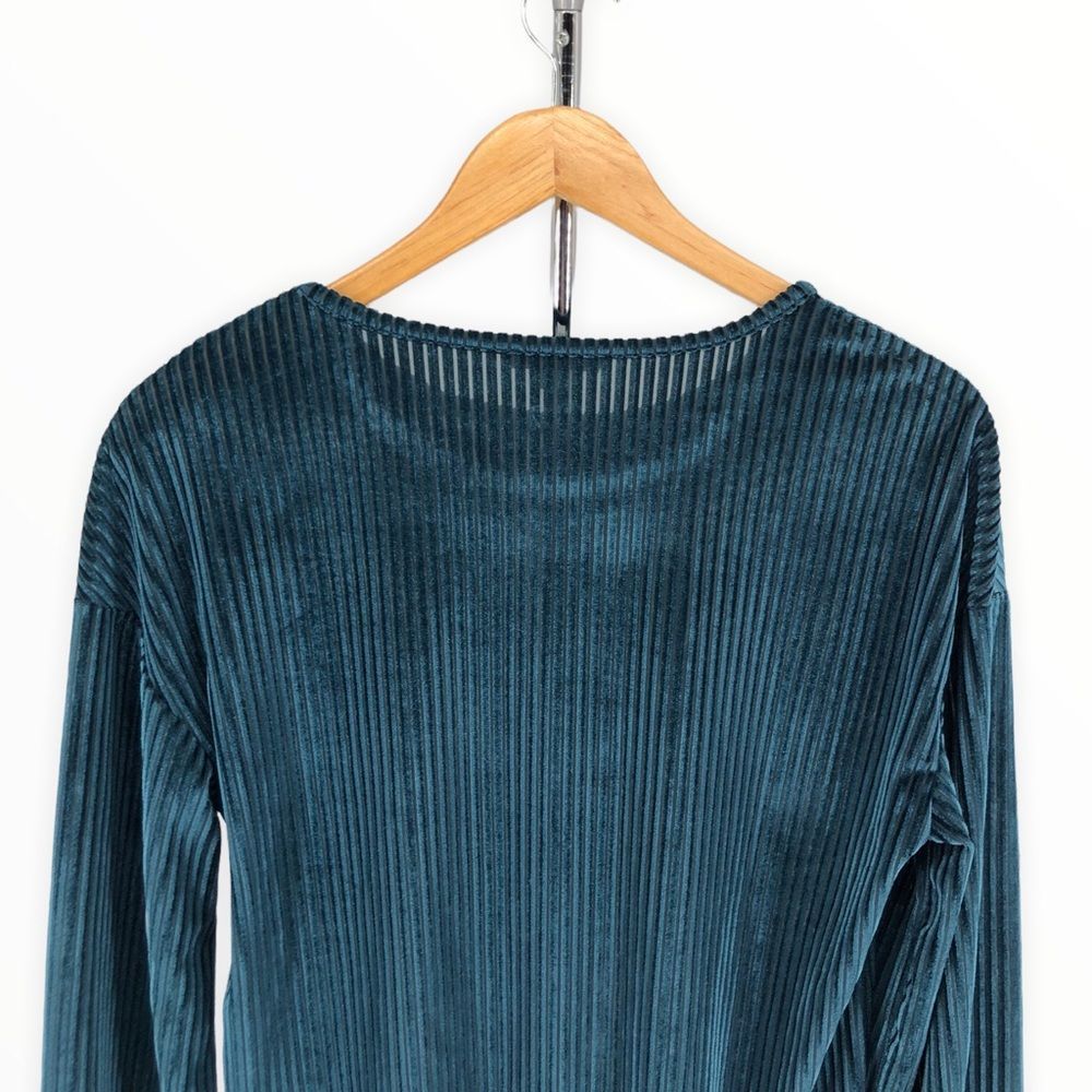 Carolina Belle Deep Teal Ribbed Velvet Long Sleeve Sweater Top Size Small - Picture 4 of 10